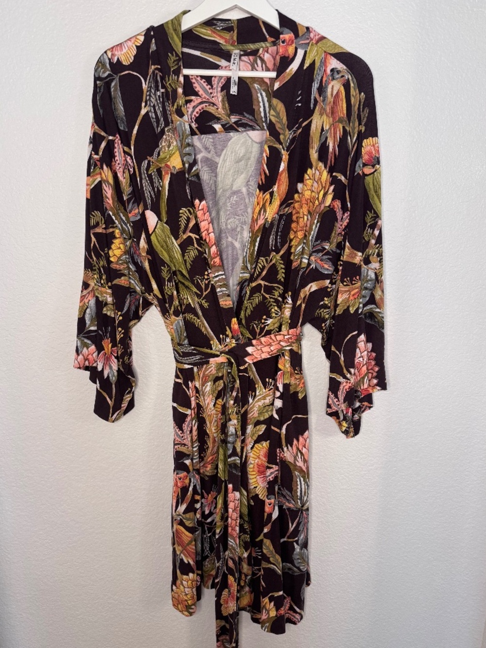 Soma "Cool Nights" Chocolate Brown Tropical Print Kimono Robe L/XL - Picture 5 of 14